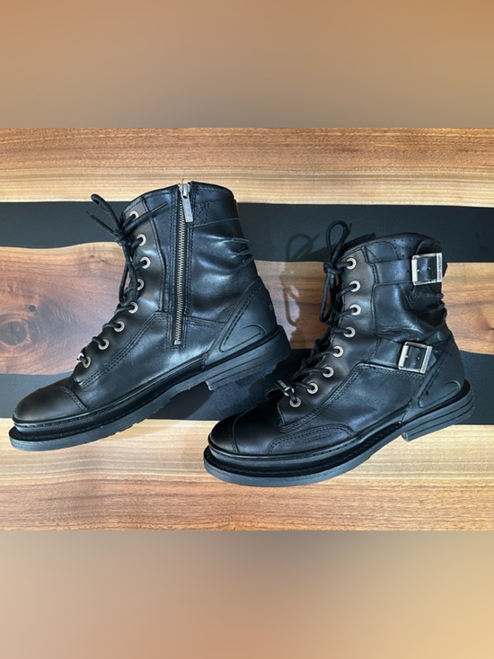 Harley-Davidson Men\'s Black Leather Moto Combat Boots Double Buckle Zip Size 10 main image 6
